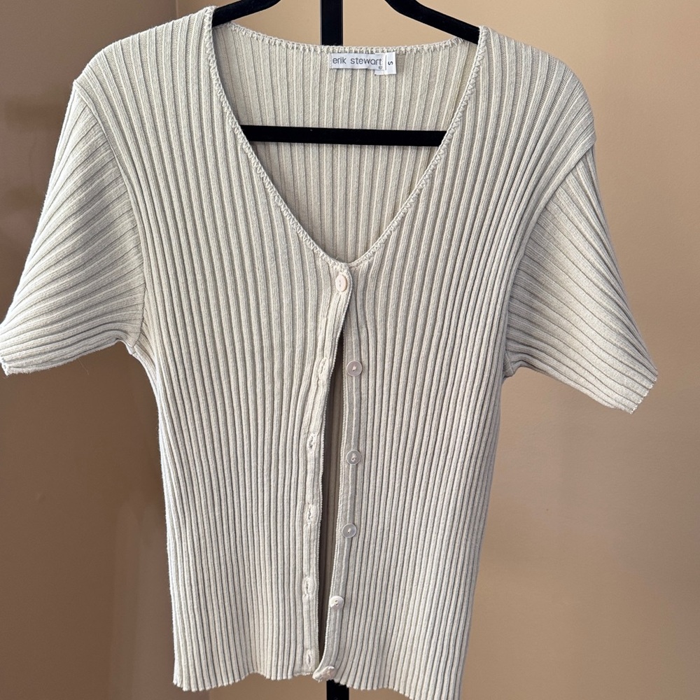 Ribbed V-Neck Sweater in Cream by Not Shy